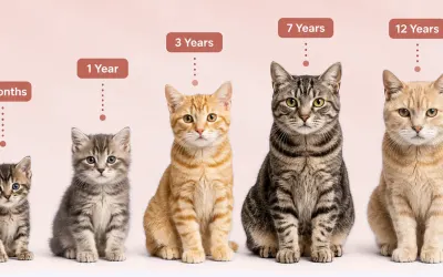 Cats at five life stages from kitten to senior