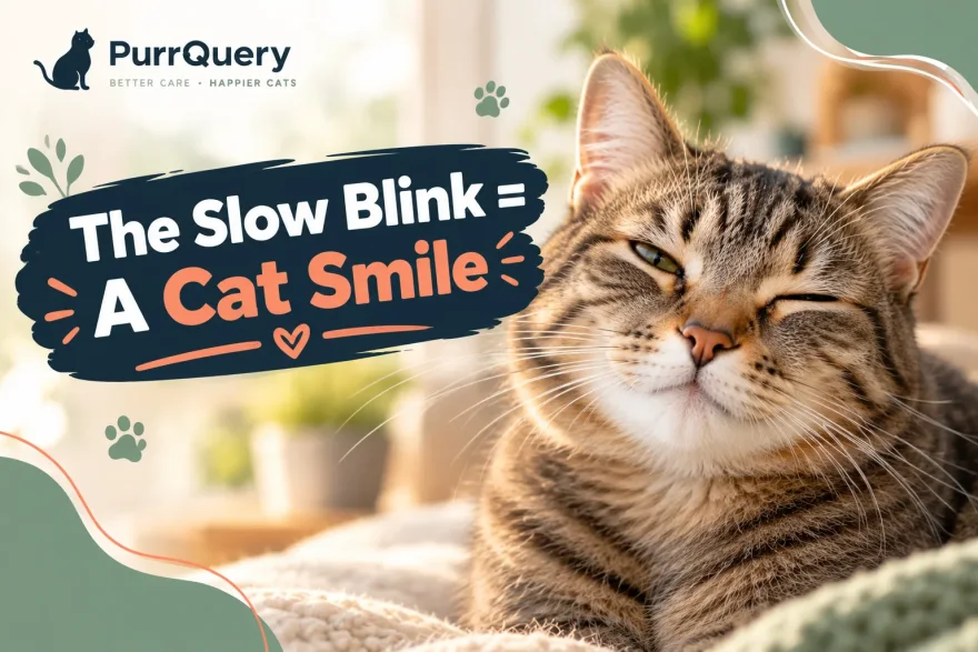 Close-up of a happy tabby cat slow blinking with soft, half-closed eyes