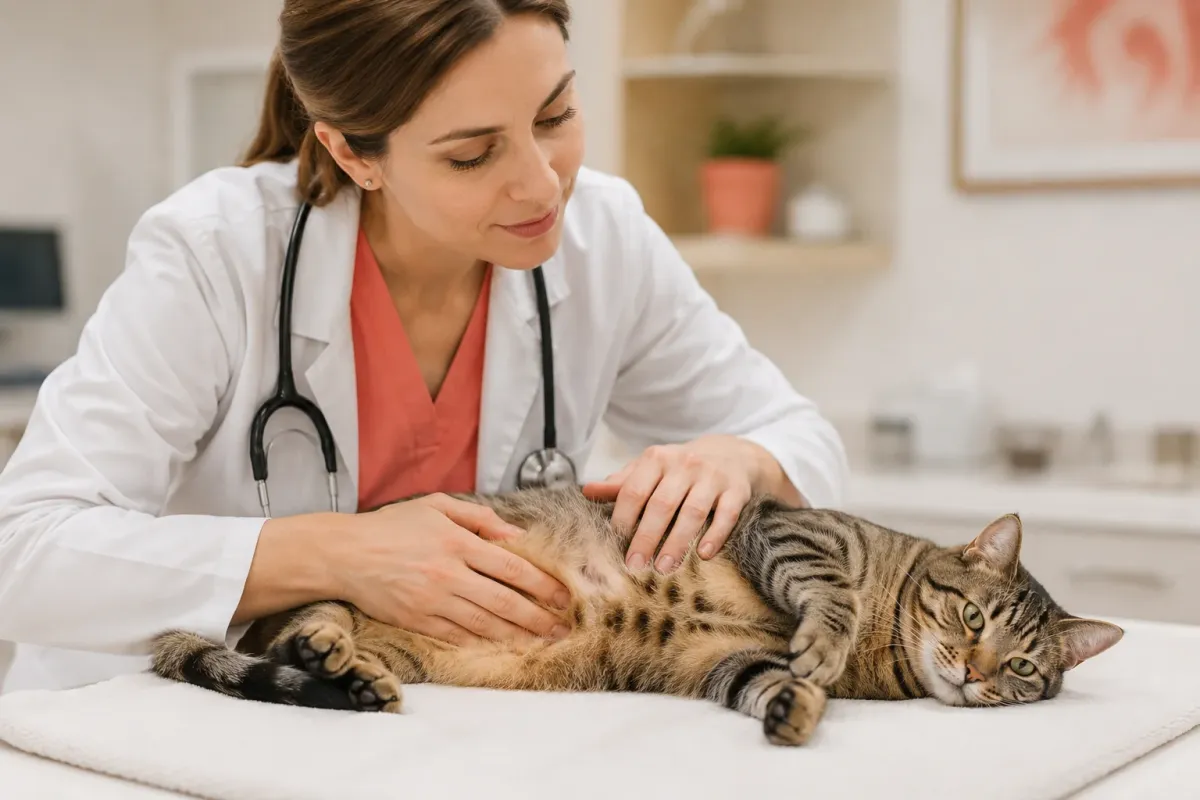 Veterinarian examining a cat during a checkup