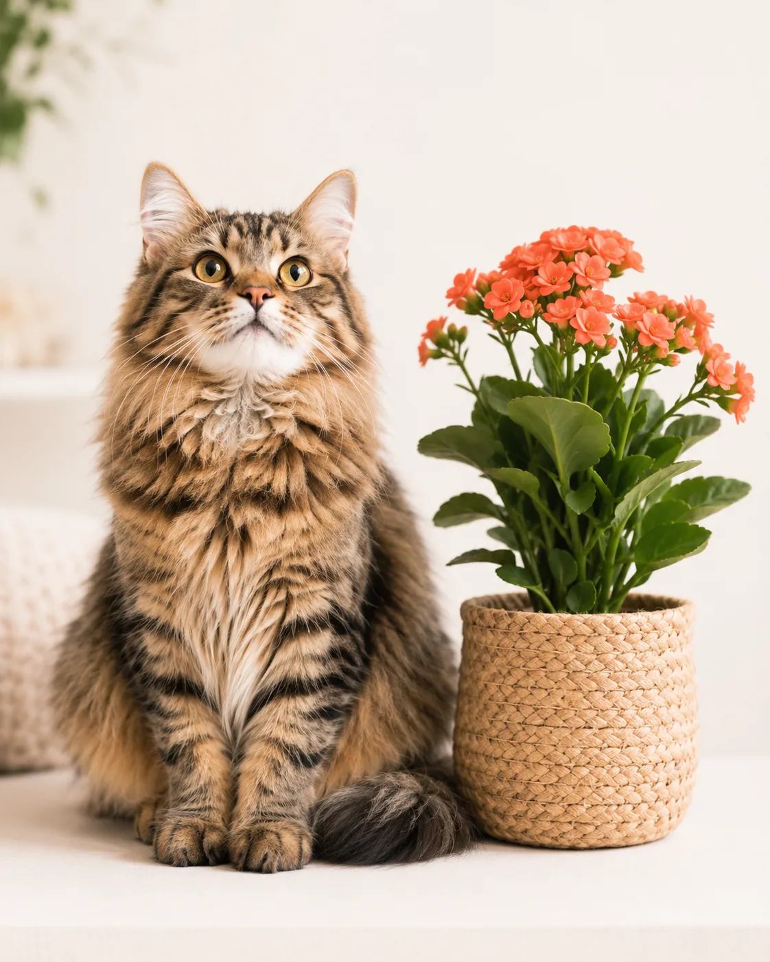 cat standing with flower